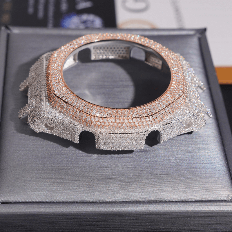 Premium Moissanite Watch Shell – 925 Silver Plated, Hand-Set Stones