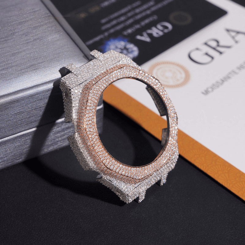 Premium Moissanite Watch Shell – 925 Silver Plated, Hand-Set Stones