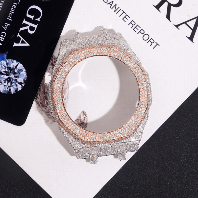 Premium Moissanite Watch Shell – 925 Silver Plated, Hand-Set Stones