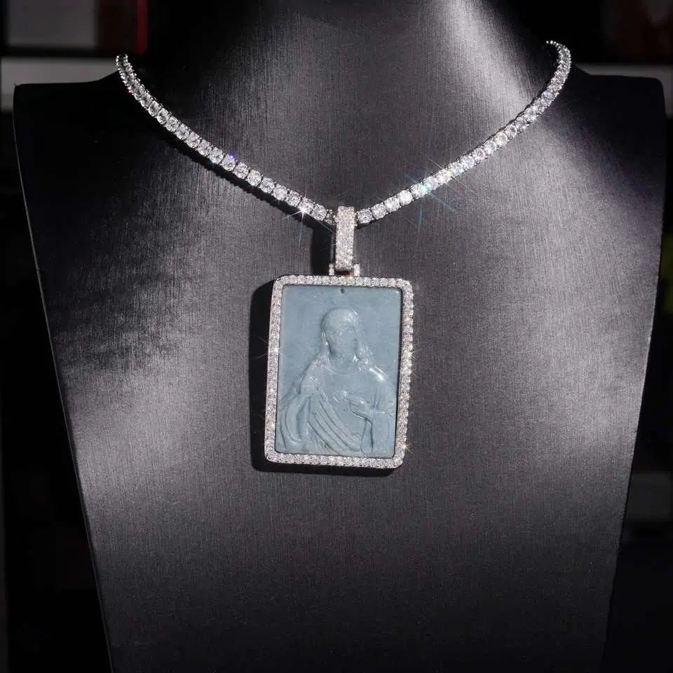 VVS Moissanite Iced Out Jade Jesus Pendant