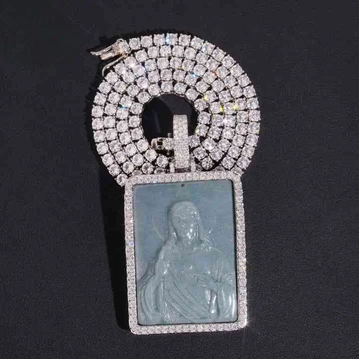 VVS Moissanite Iced Out Jade Jesus Pendant