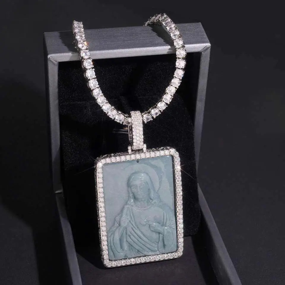 VVS Moissanite Iced Out Jade Jesus Pendant