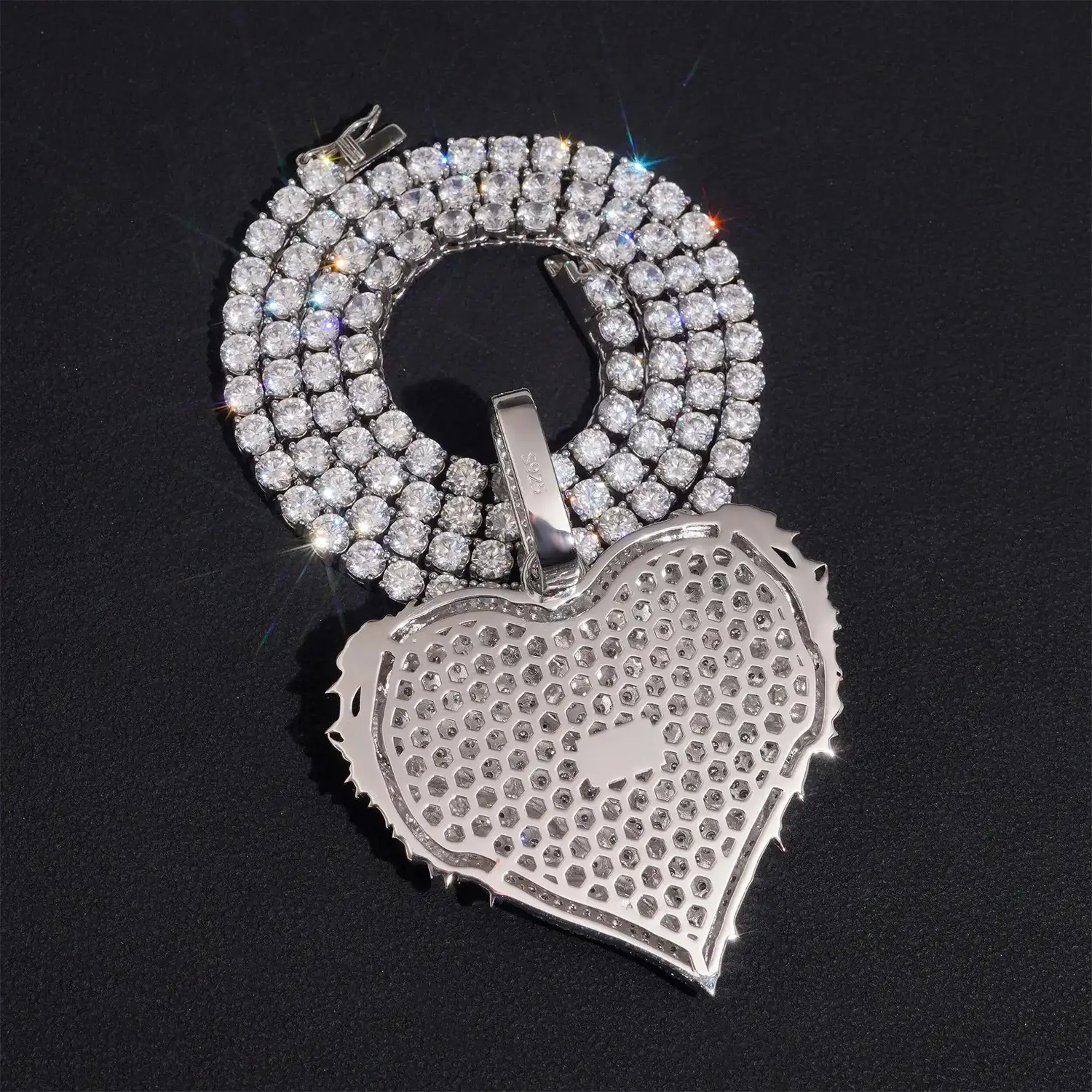 VVS Moissanite Heart-Shaped Rose and Thorn Pendant