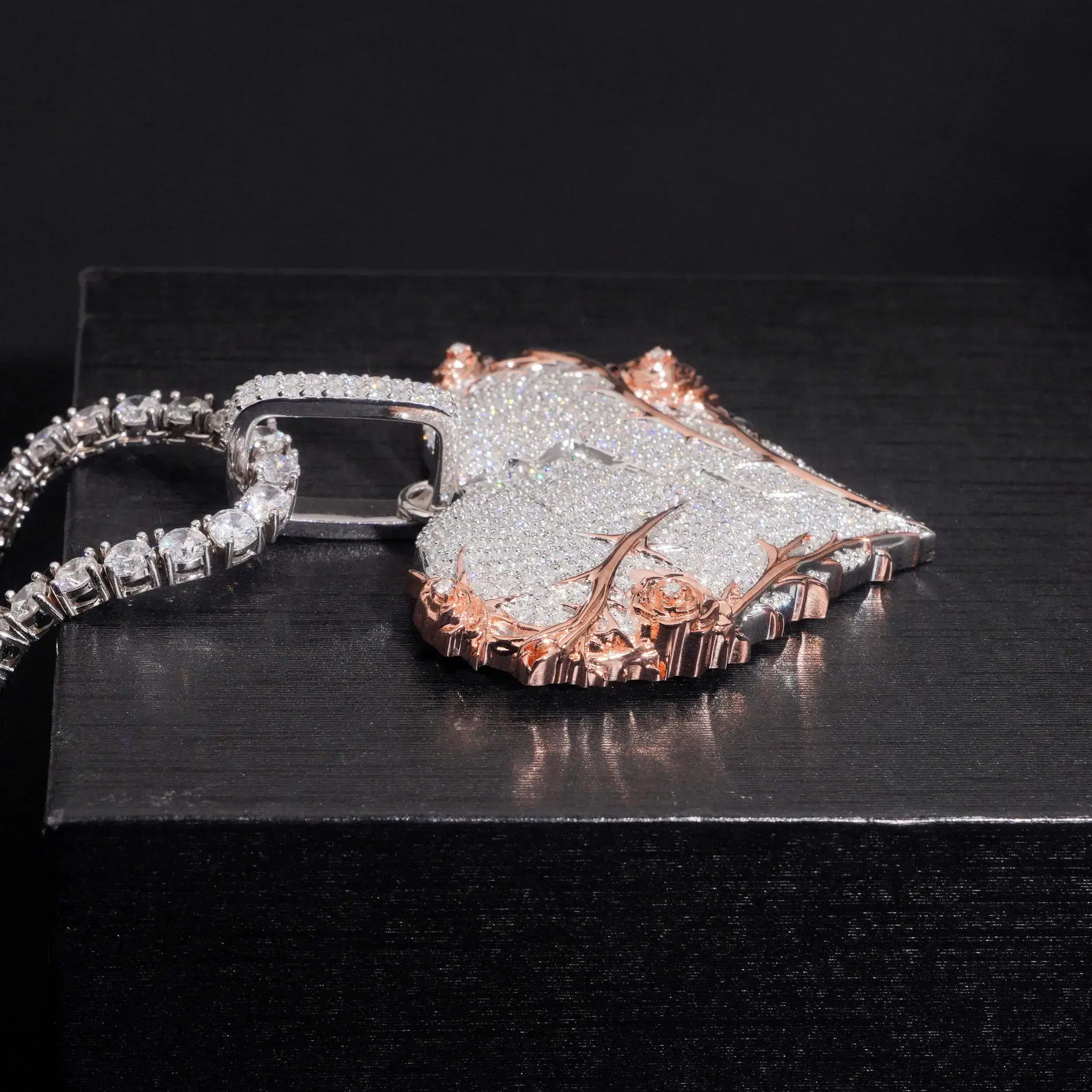 VVS Moissanite Heart-Shaped Rose and Thorn Pendant