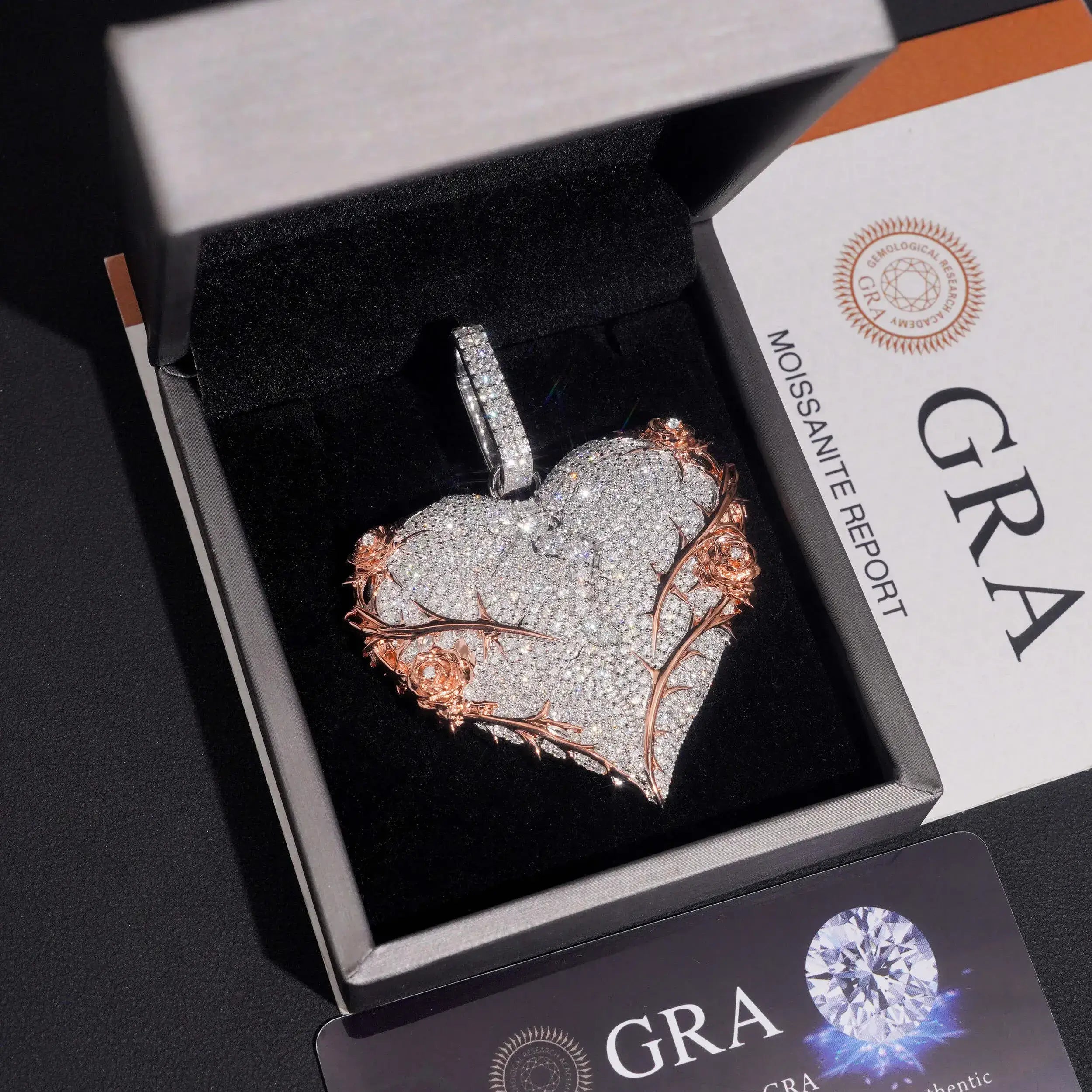 VVS Moissanite Heart-Shaped Rose and Thorn Pendant