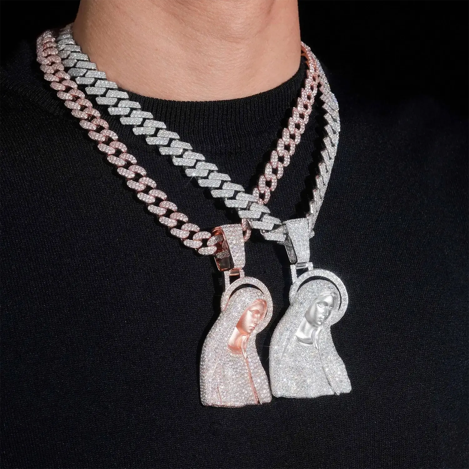 New Mother Mary Iced Out VVS Moissanite Pendant Hauptbild