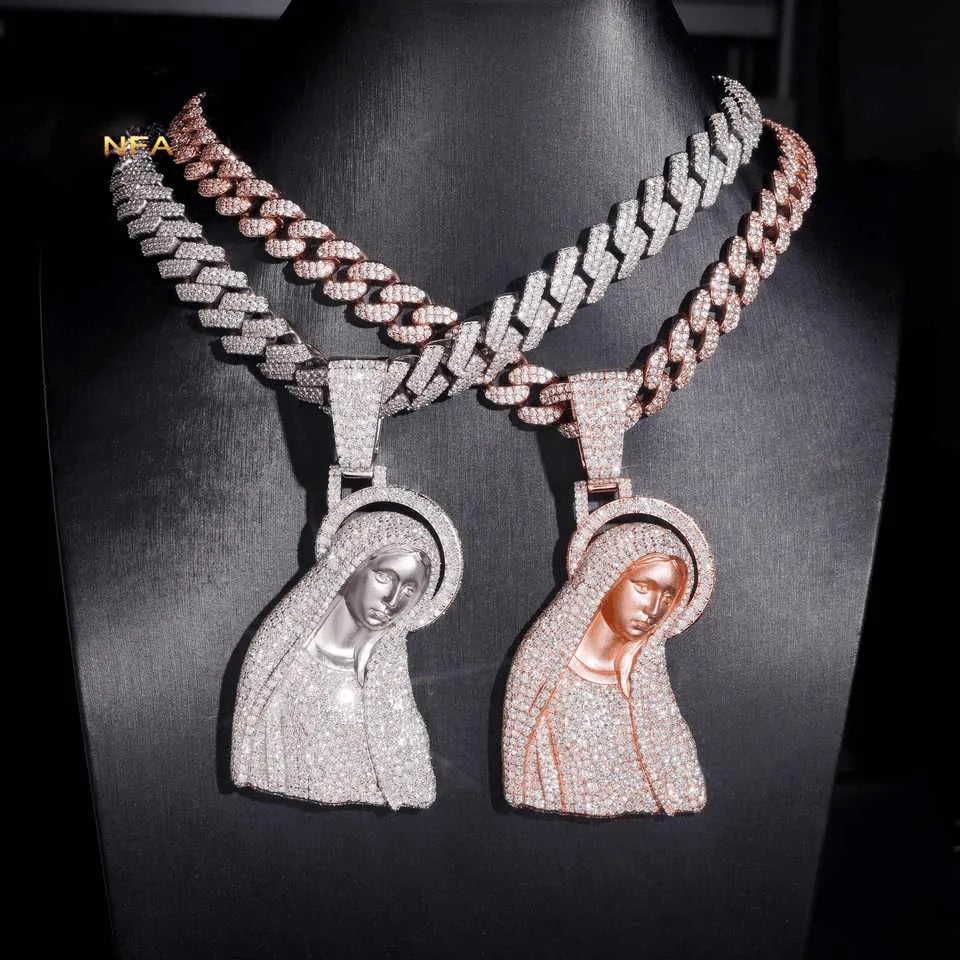 New Mother Mary Iced Out VVS Moissanite Pendant
