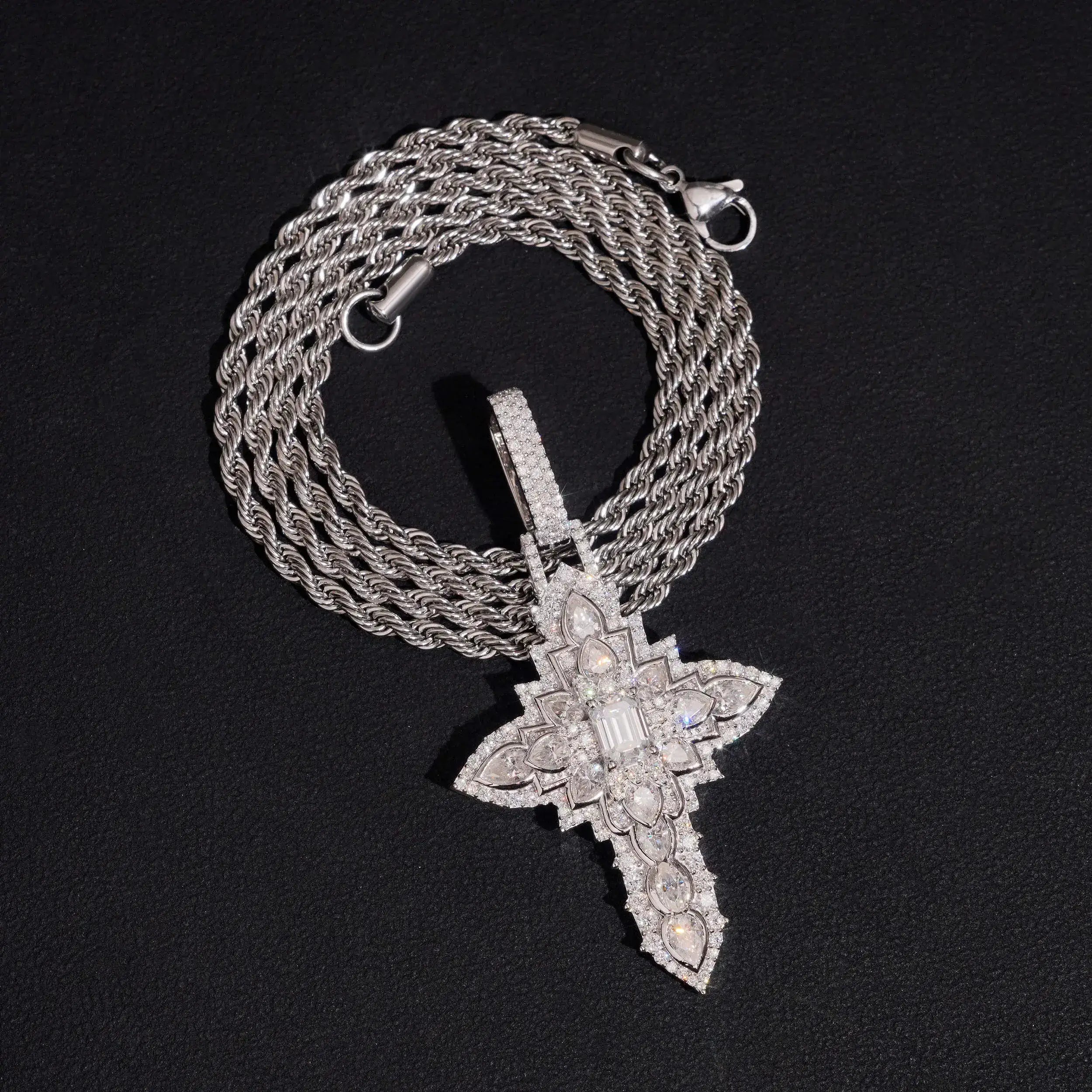 Mixed Shape VVS Moissanite Large Cross Pendant