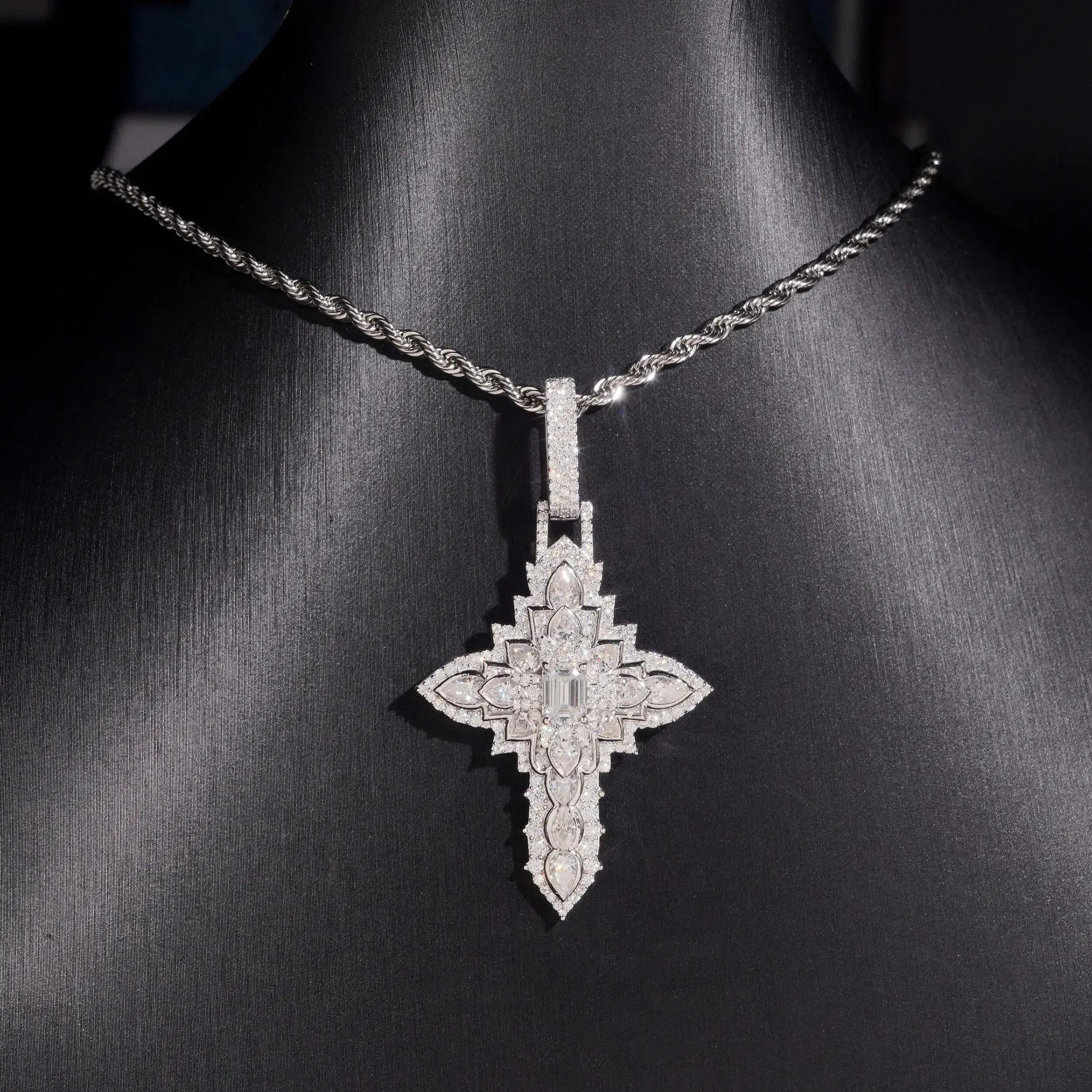Mixed Shape VVS Moissanite Large Cross Pendant Main image