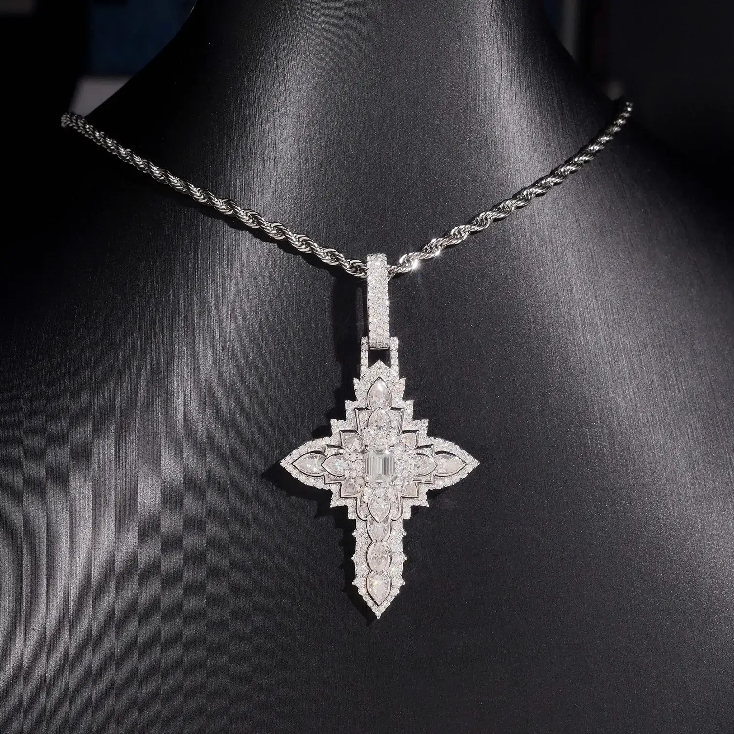 Mixed Shape VVS Moissanite Large Cross Pendant