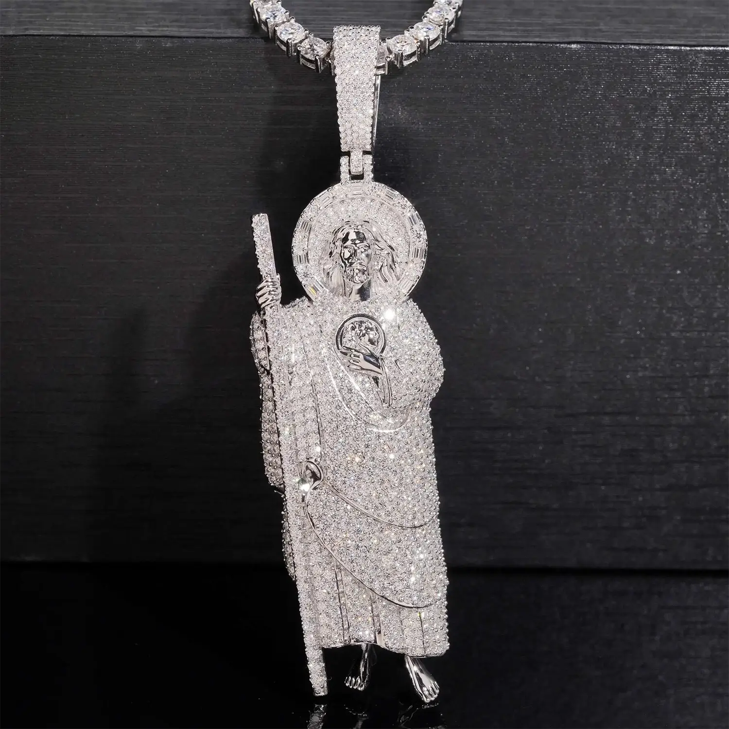 Iced Out VVS Moissanite San Judas Full Body S925 Silver Pendant