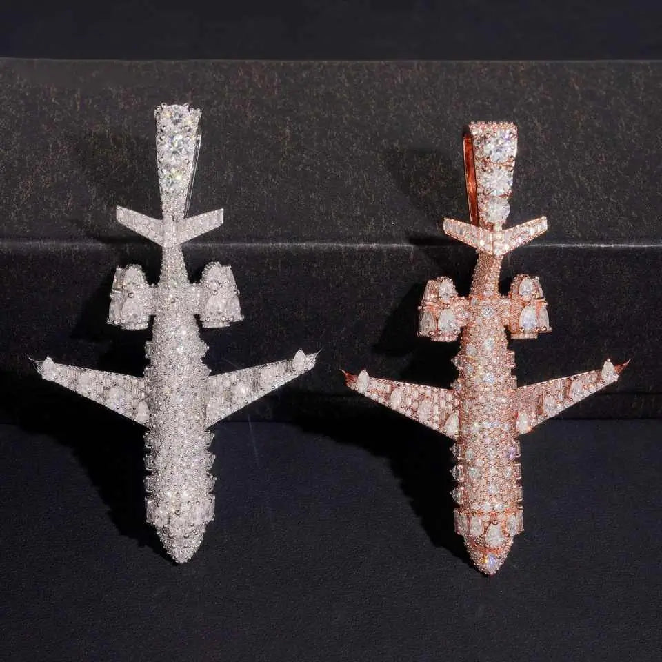 Iced Out VVS Moissanite Private Jet Pendant S925 Silver Hip Hop Piece