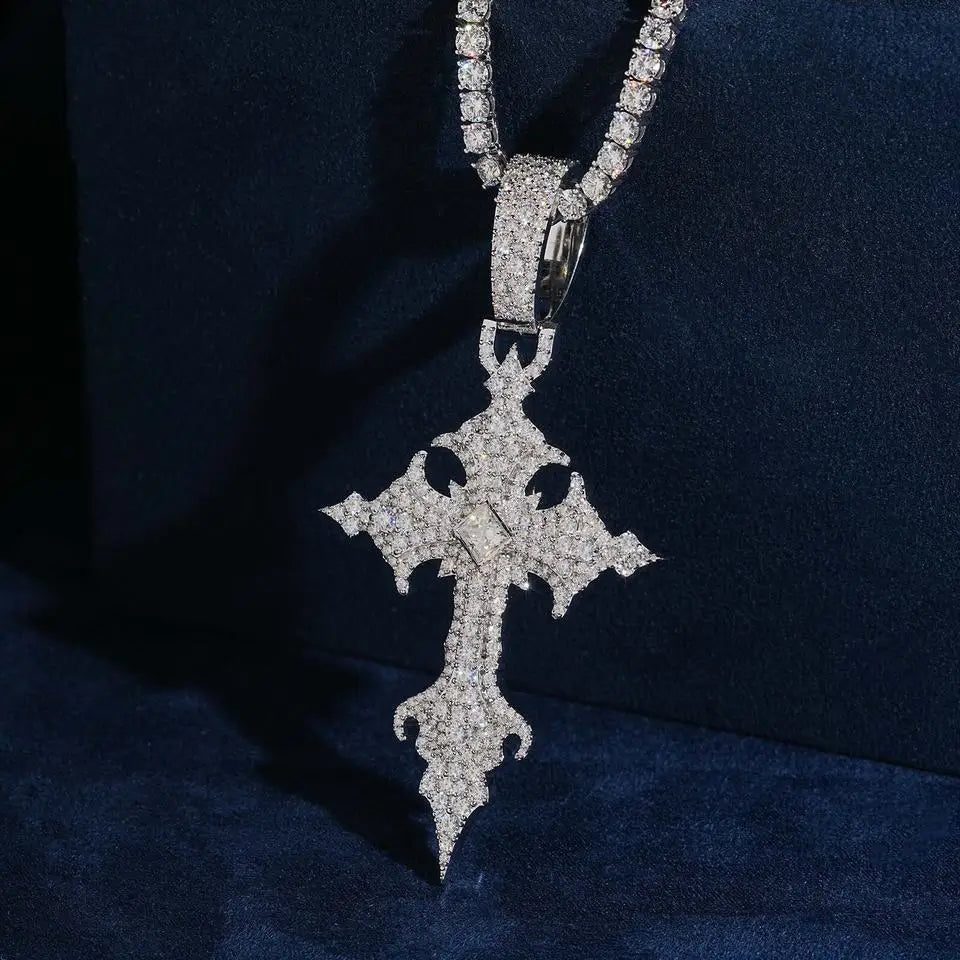 Square Princess Stone Vintage VVS Moissanite Cross Pendant