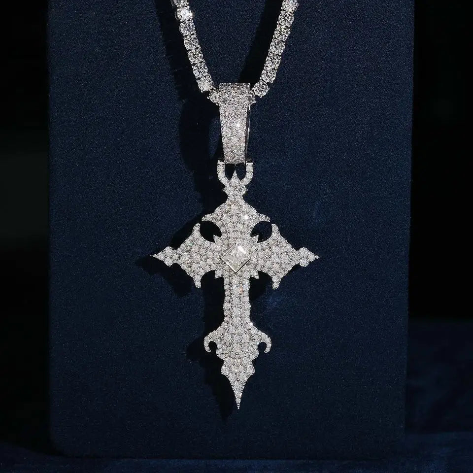 Square Princess Stone Vintage VVS Moissanite Cross Pendant Secondary image
