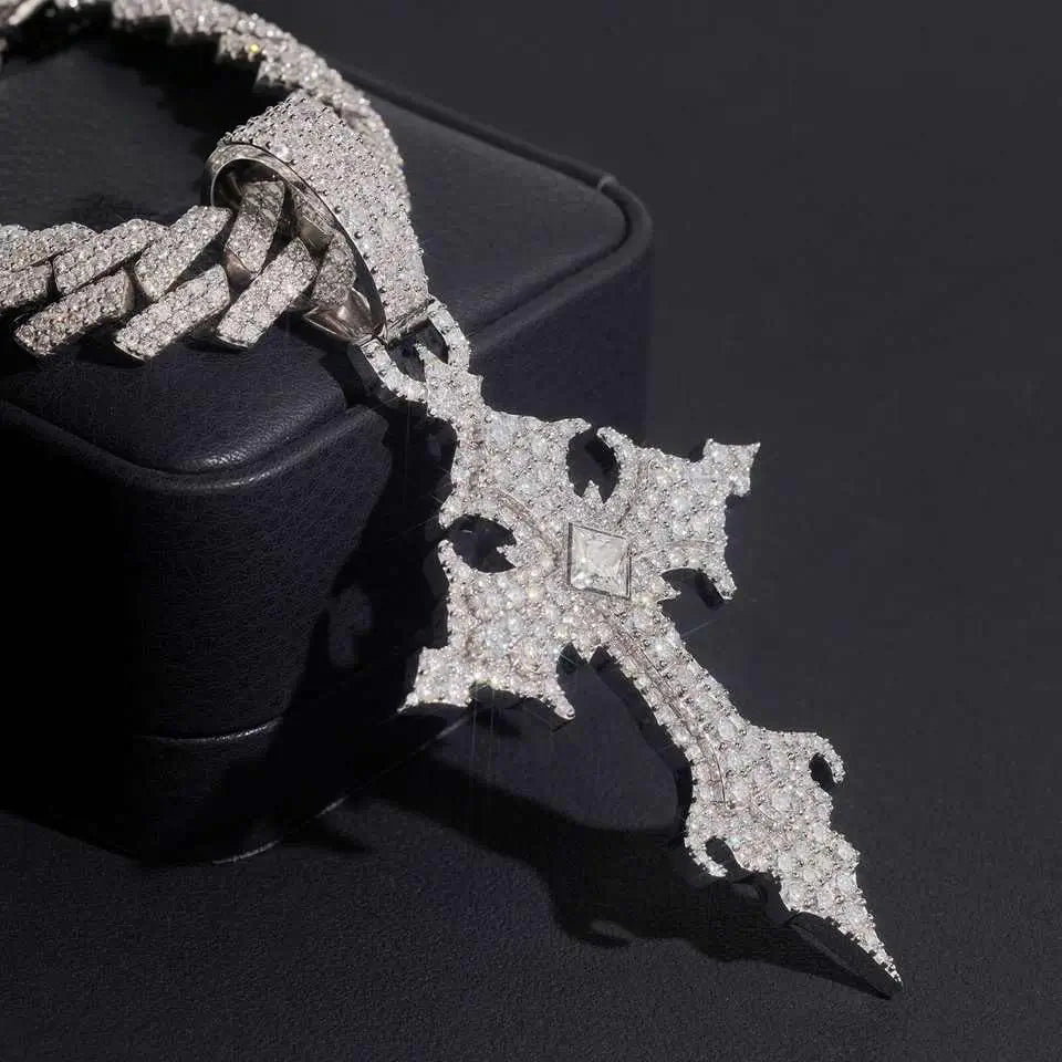 Square Princess Stone Vintage VVS Moissanite Cross Pendant