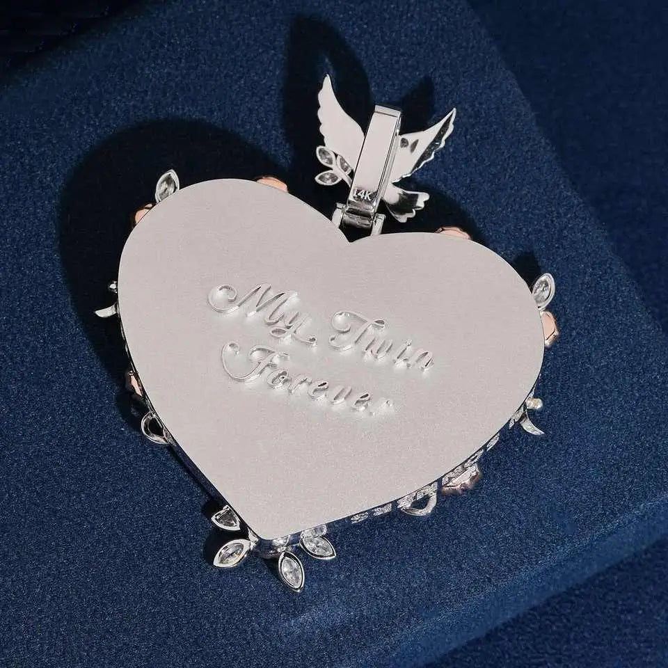 3D Rose Heartful Heart Shape VVS Moissanite Photo Pendant