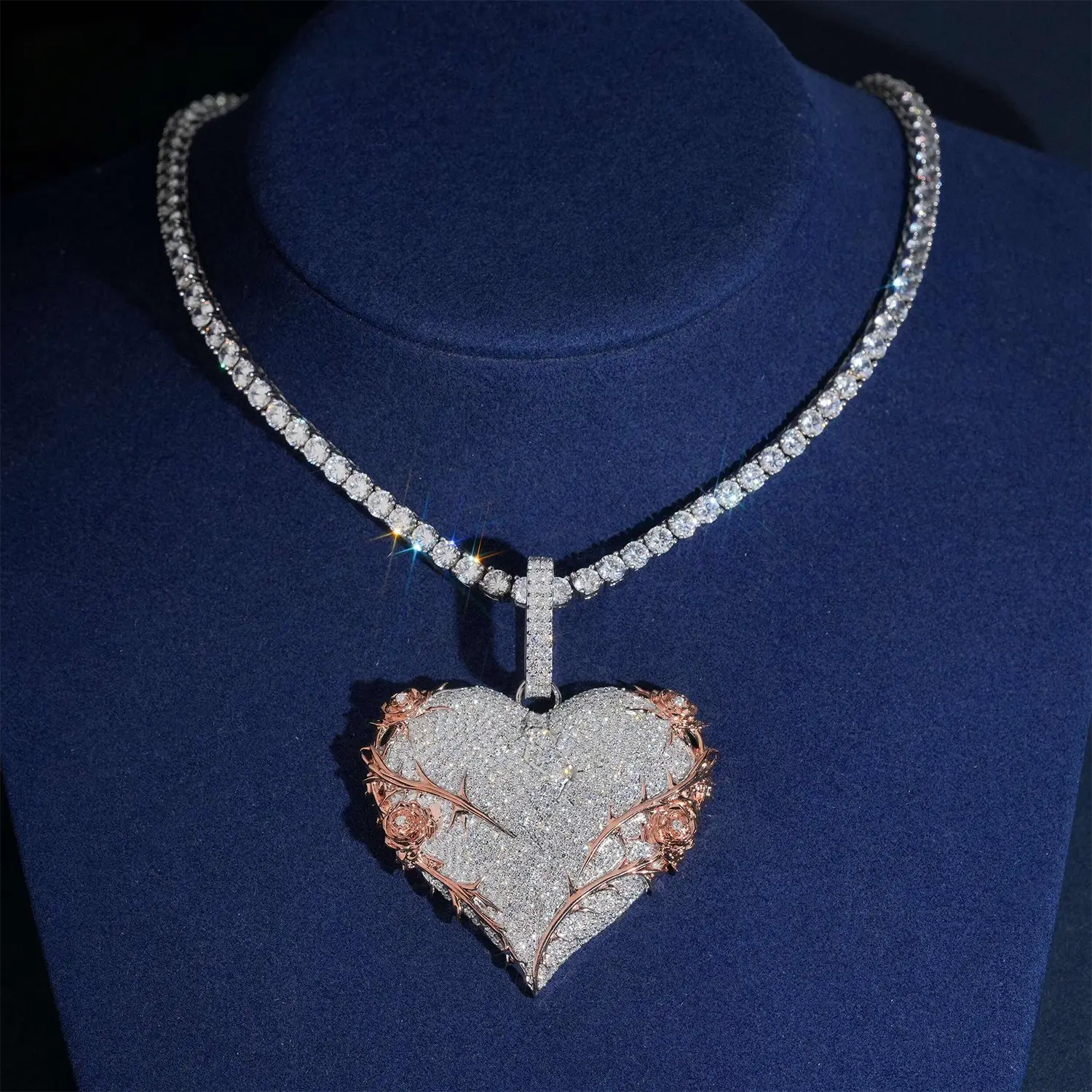 3D Rose Heartful Heart Shape VVS Moissanite Photo Pendant Secondary image