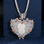 3D Rose Heartful Heart Shape VVS Moissanite Photo Pendant