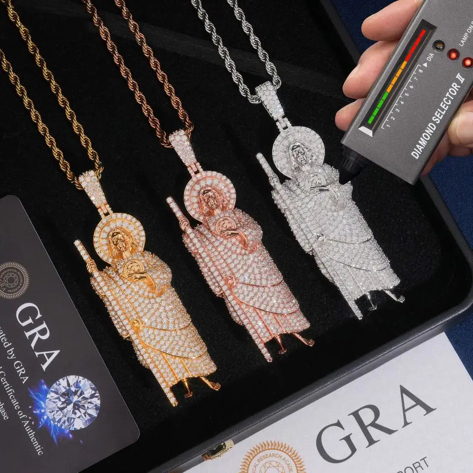 Iced Out VVS Moissanite San Judas Full Body S925 Silver Pendant