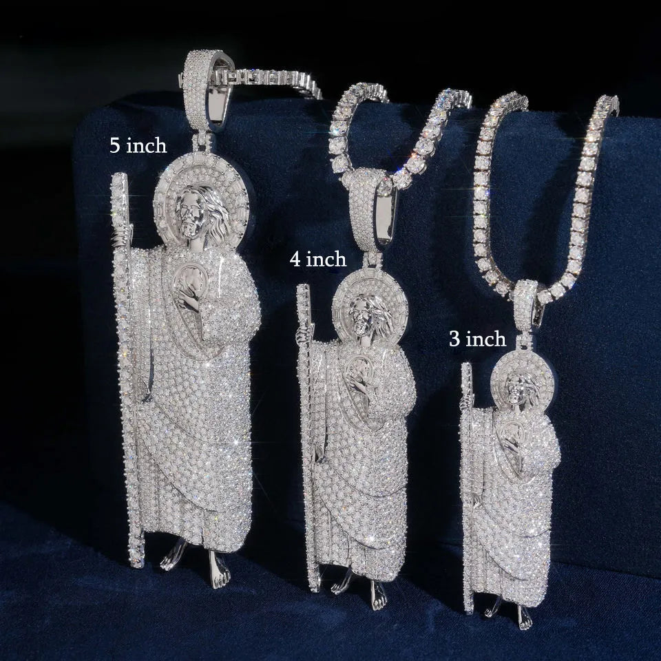 Iced Out VVS Moissanite San Judas Full Body S925 Silver Pendant