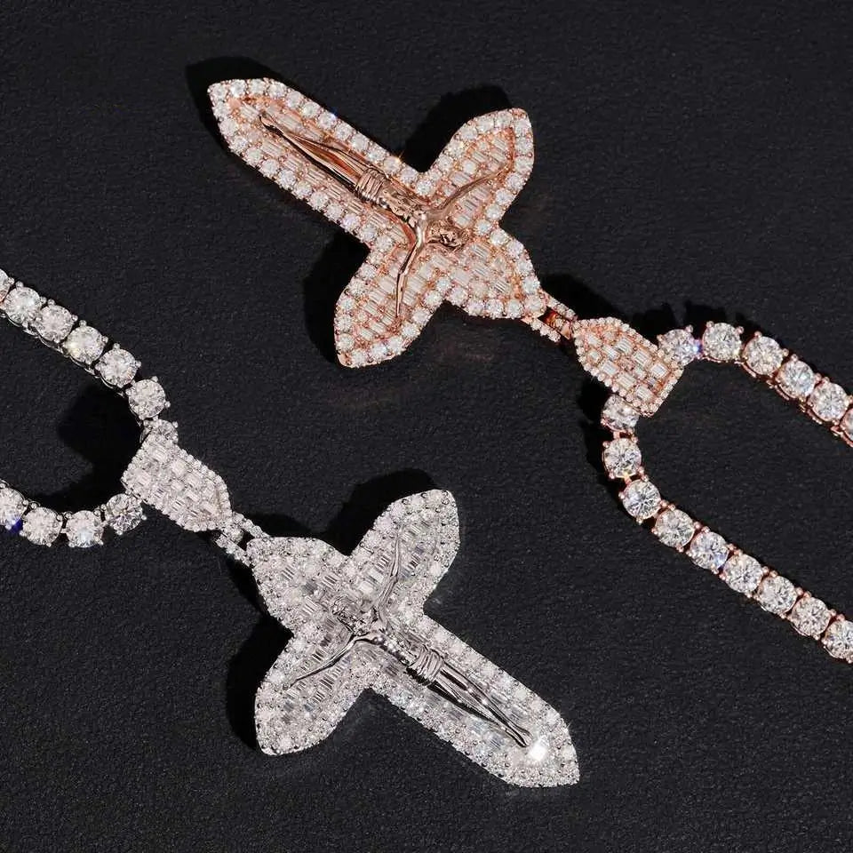 VVS Moissanite Cross Jesus Religious Pendant