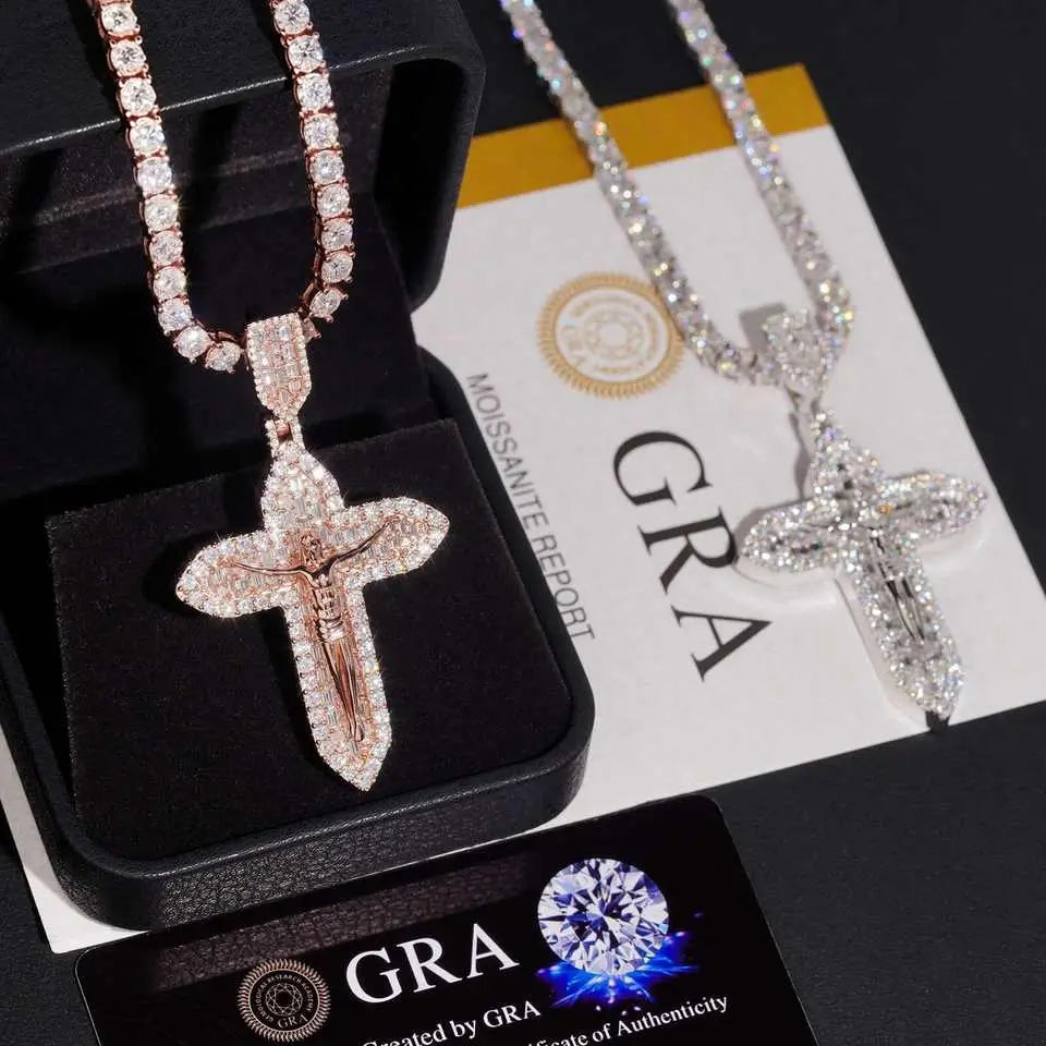 VVS Moissanite Cross Jesus Religious Pendant
