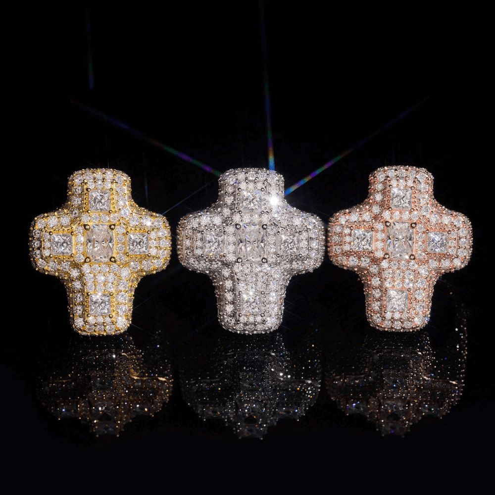 GL Cross Moissanite 925 sterling silver hip hop ring