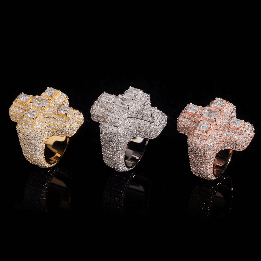 GL Cross Moissanite 925 sterling silver hip hop ring