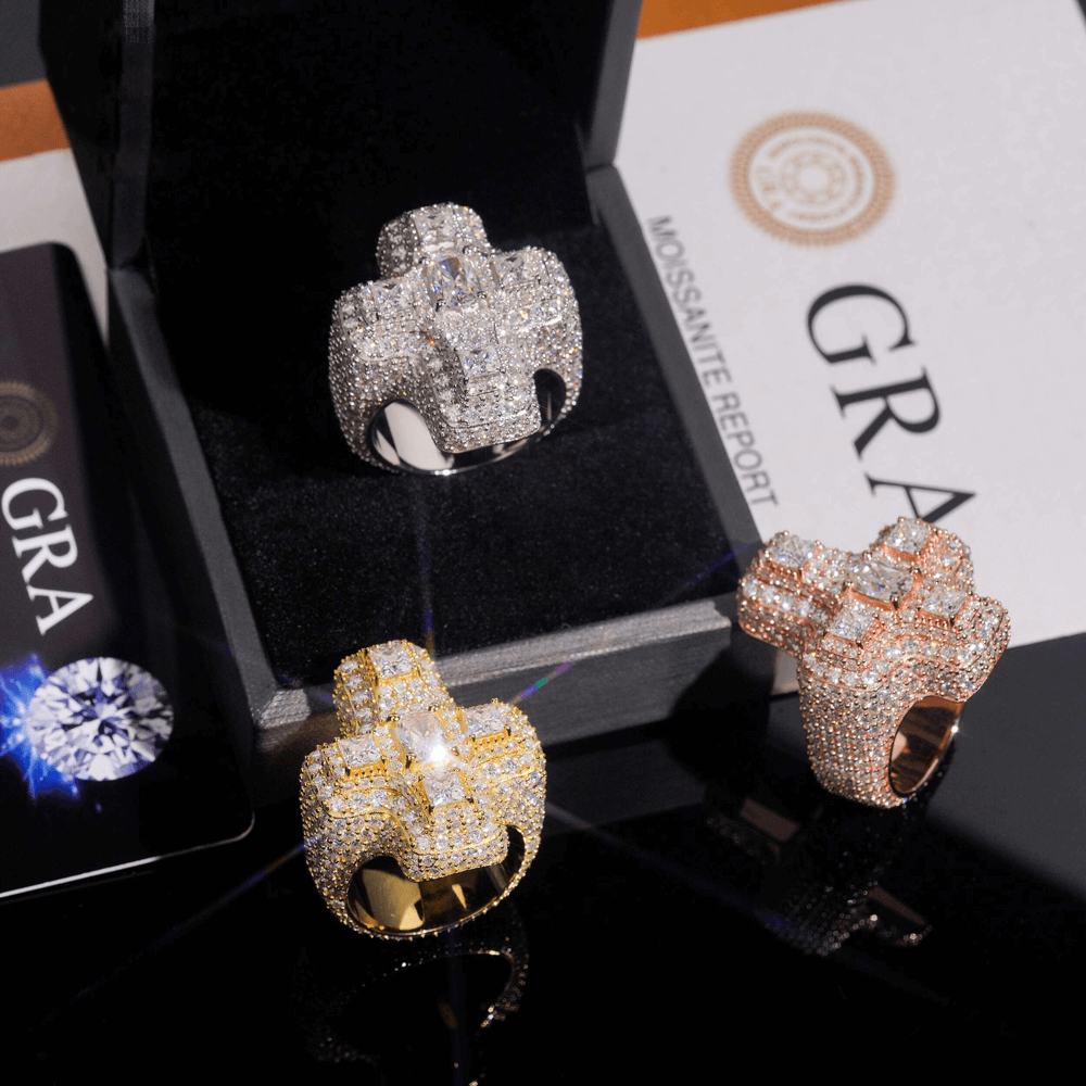 GL Cross Moissanite 925 sterling silver hip hop ring