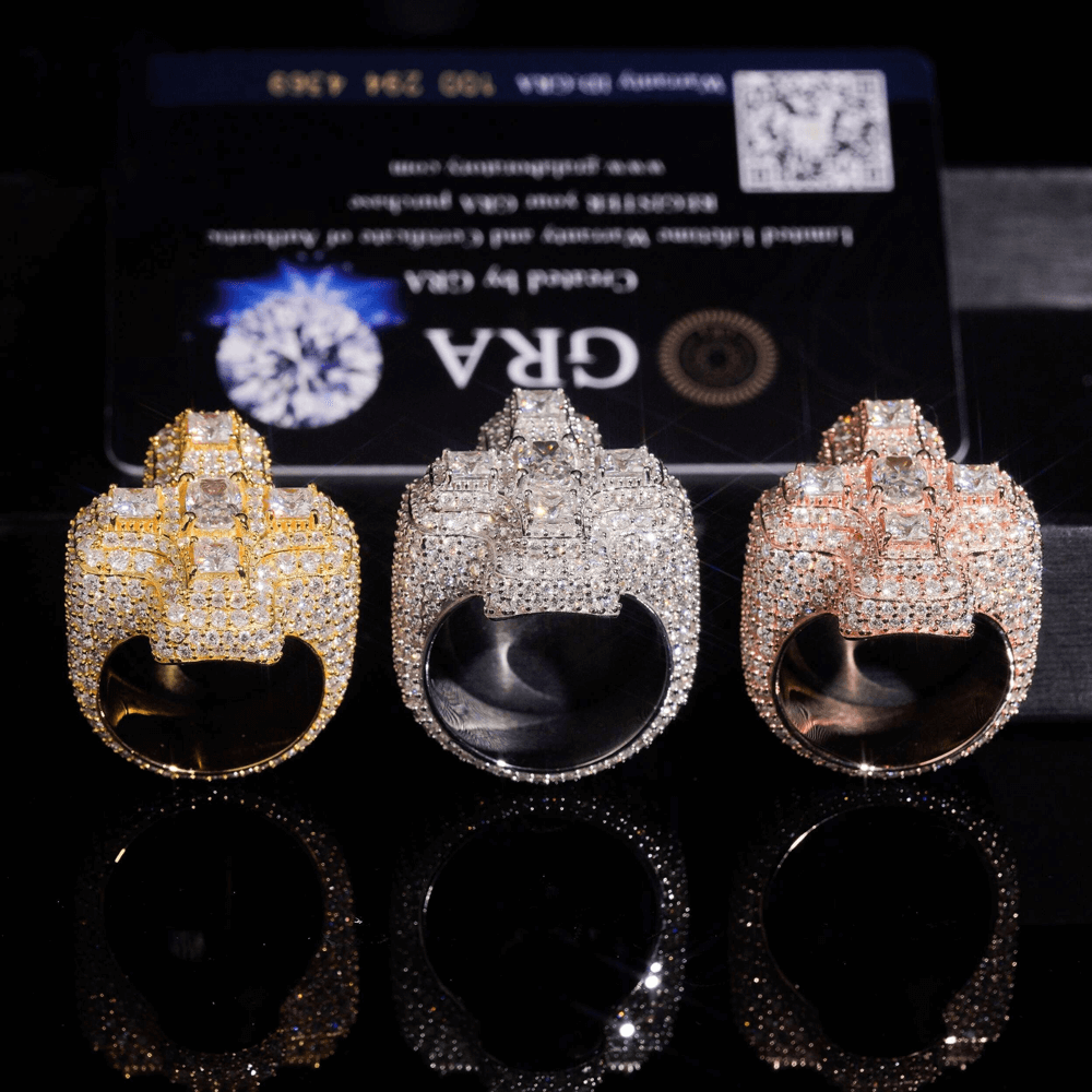 GL Cross Moissanite 925 sterling silver hip hop ring