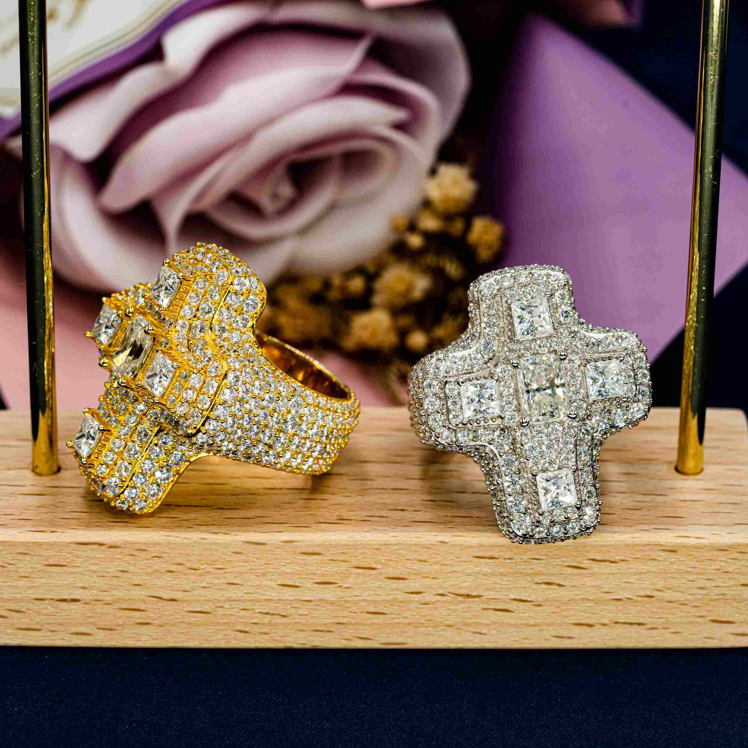 GL Cross Moissanite 925 sterling silver hip hop ring