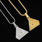 Eye Perspective Triangular Pyramid Brass Zircon Pendant
