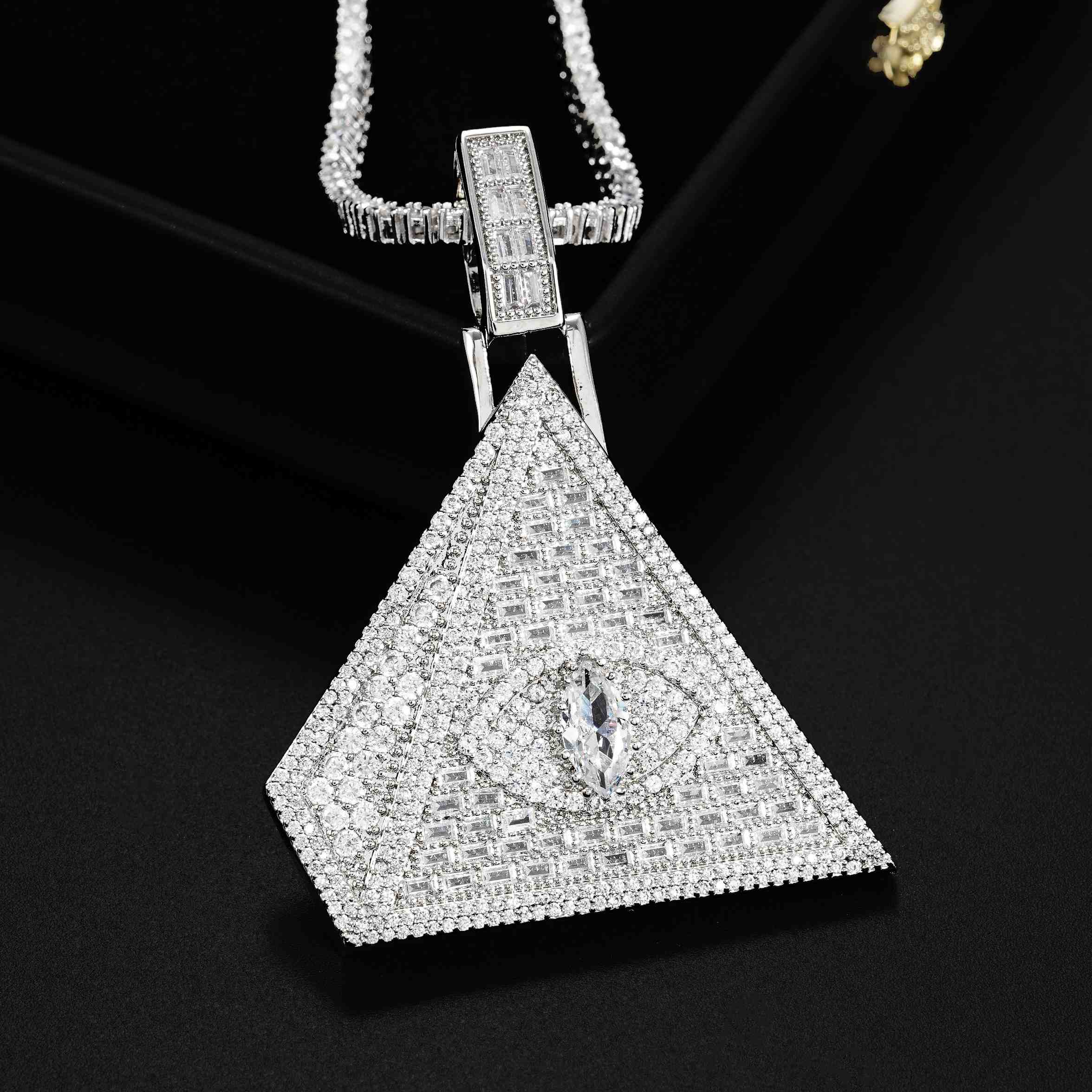 Eye Perspective Triangular Pyramid Brass Zircon Pendant