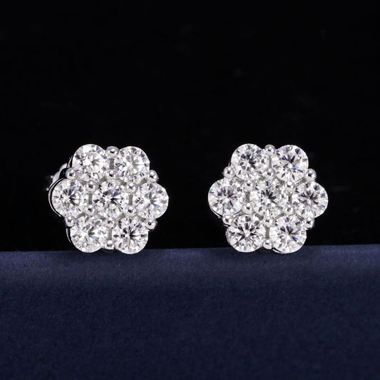925 Silver Flower Moissanite Earrings