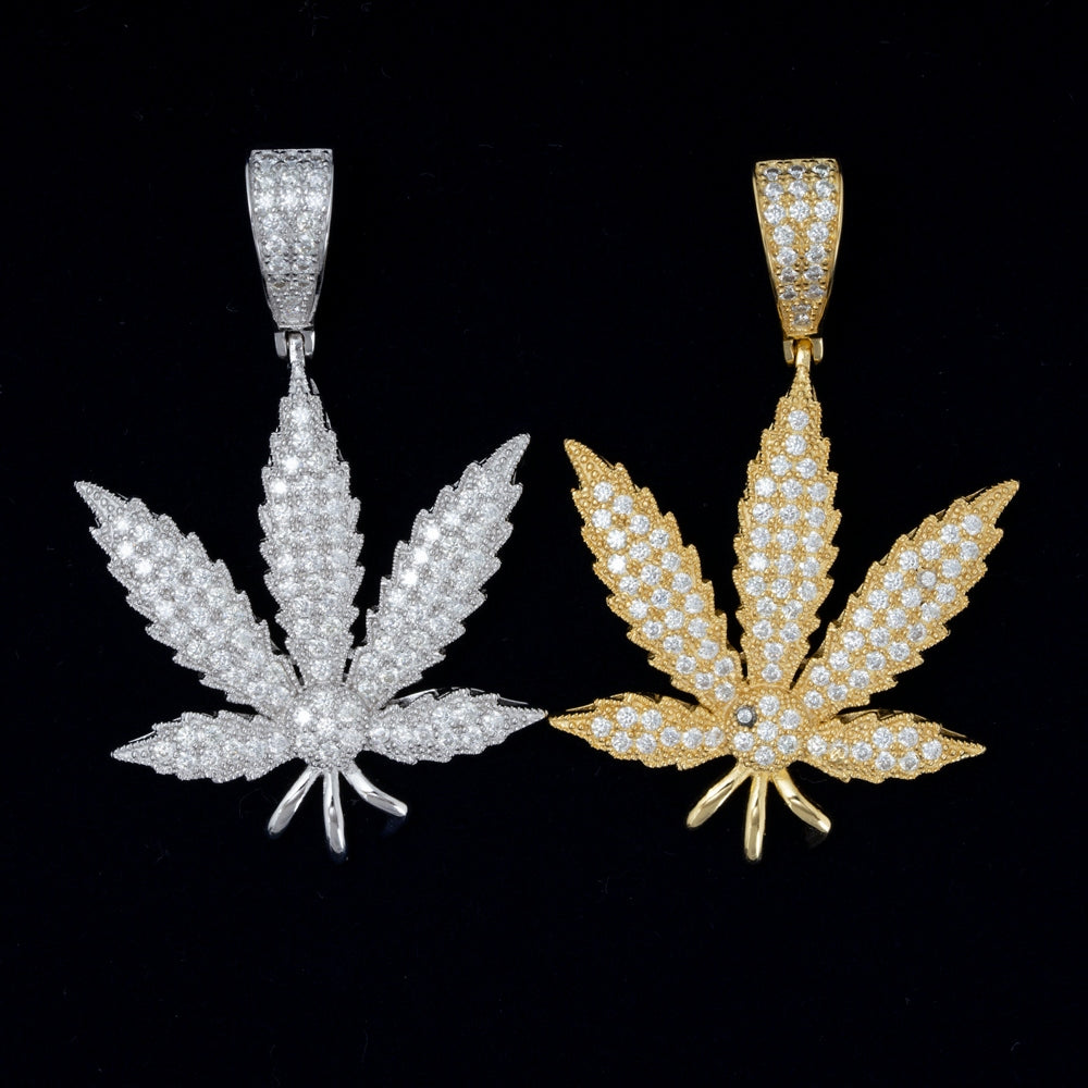 GL Hip Hop Iced Out Maple Leaf S925 Silver VVS Moissanite Pendant