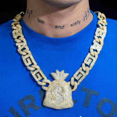 GL Incredible Money Bag Pendant Cuban Chain Set