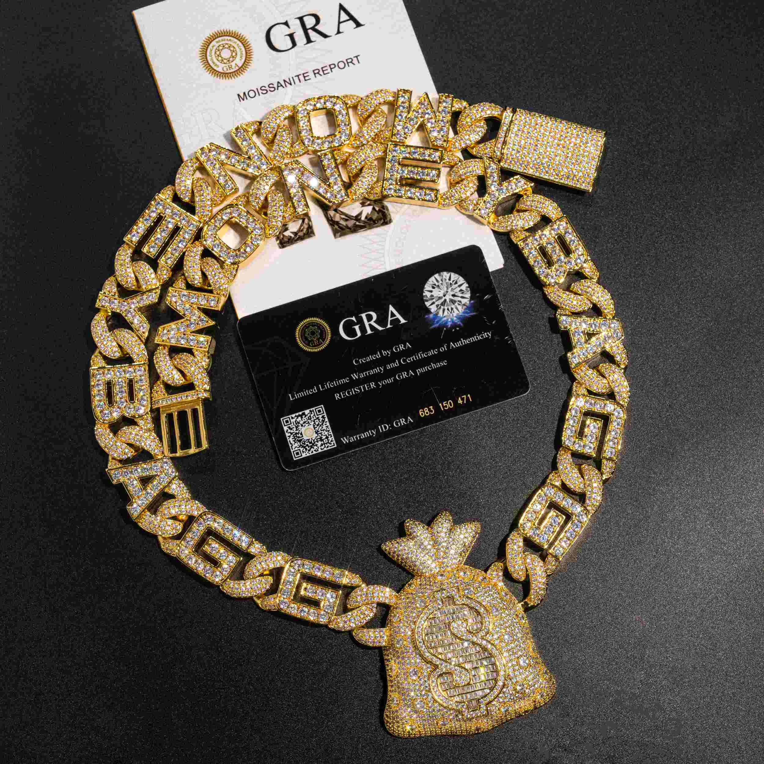 GL Incredible Money Bag Pendant Cuban Chain Set