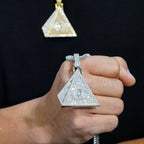 Eye Perspective Triangular Pyramid Brass Zircon Pendant