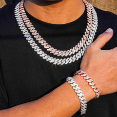 GL 13mm 925 Sterling Silver Double row drill Zircon Cuban Link Chain