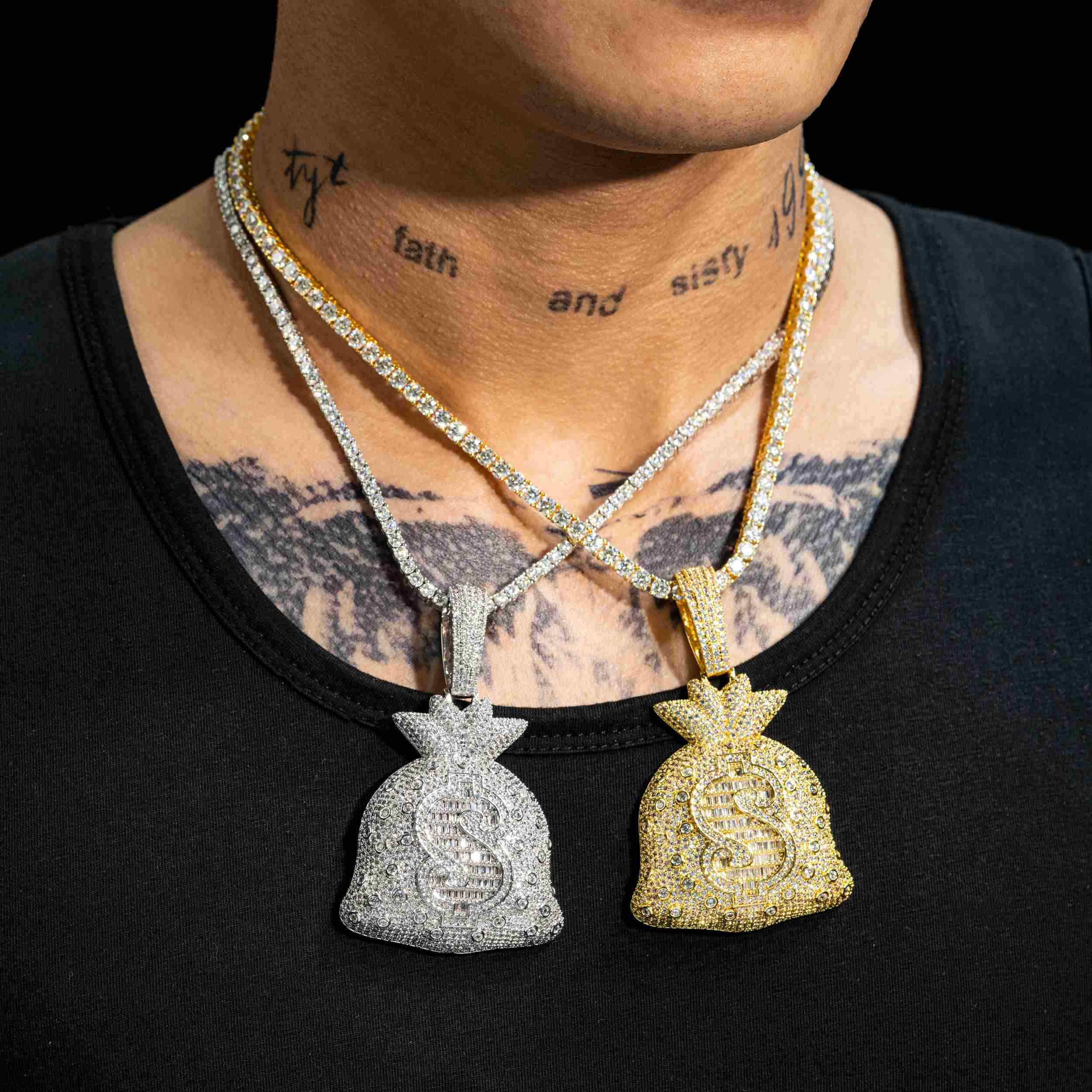 GL Rich Money Bag Ice Out Moissanite Pendant Main image