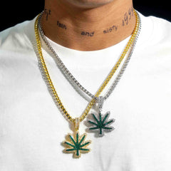 GL Zaza Leaf round green diamond and emerald cut Diamond pendant