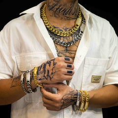 6mm 8mm 10mm 12mm 14mm Stainless Steel Silver Button end Cuban Chain Bracelet