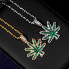 GL Zaza Leaf round green diamond and emerald cut Diamond pendant