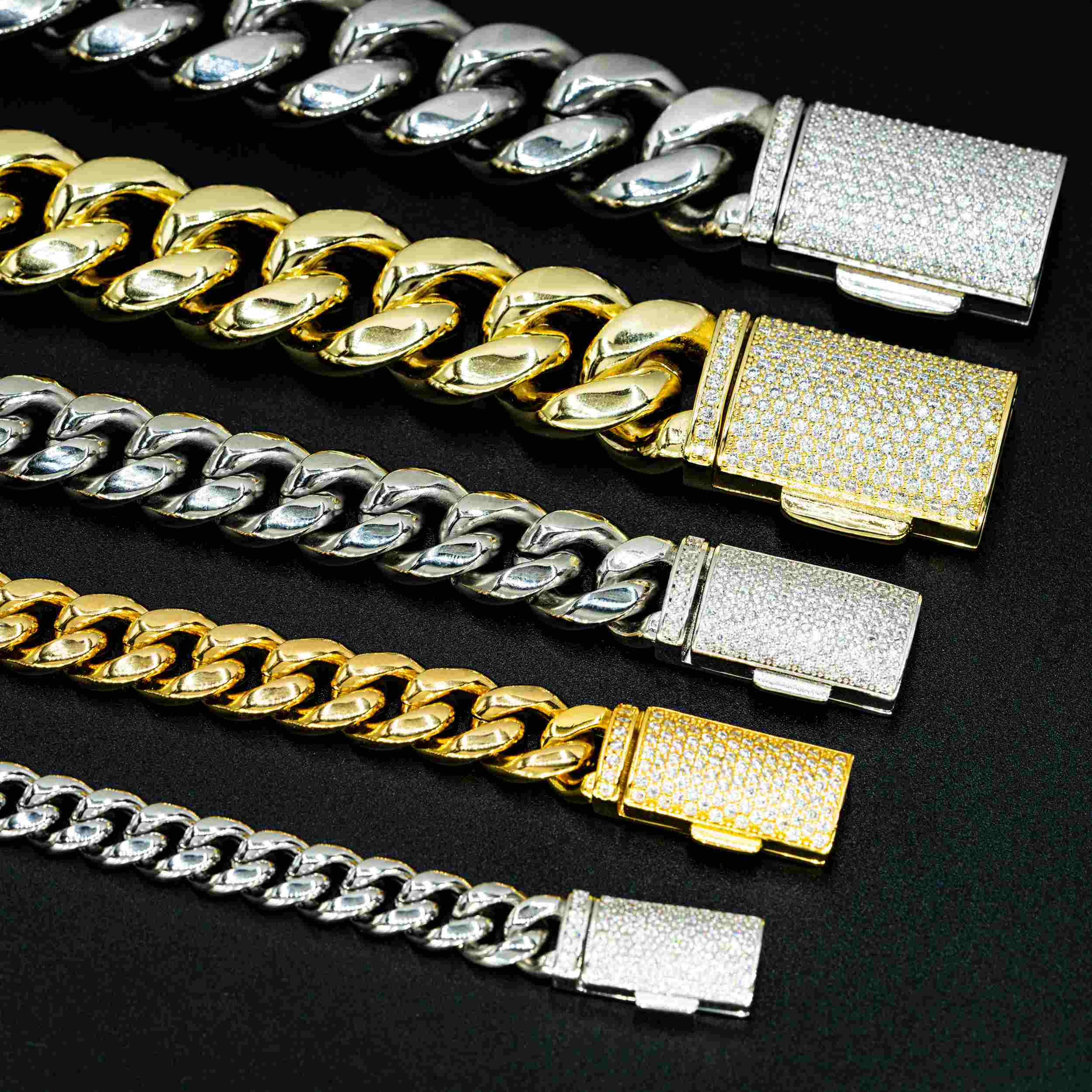 6MM 8MM 10MM 12MM 14MM Stainless Steel Silver Button End Cuban Chain Bracelet