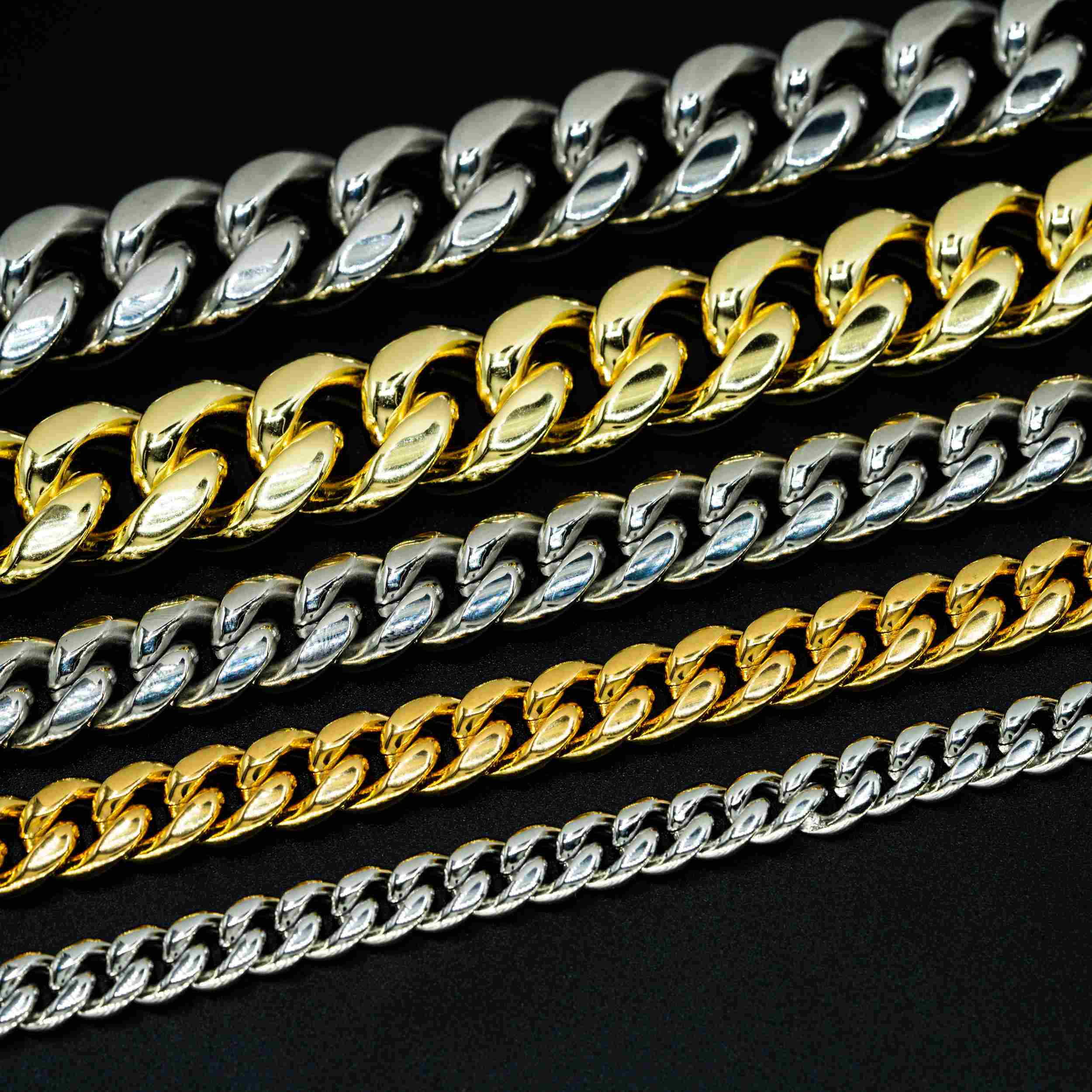6MM 8MM 10MM 12MM 14MM Stainless Steel Silver Button End Cuban Chain Bracelet