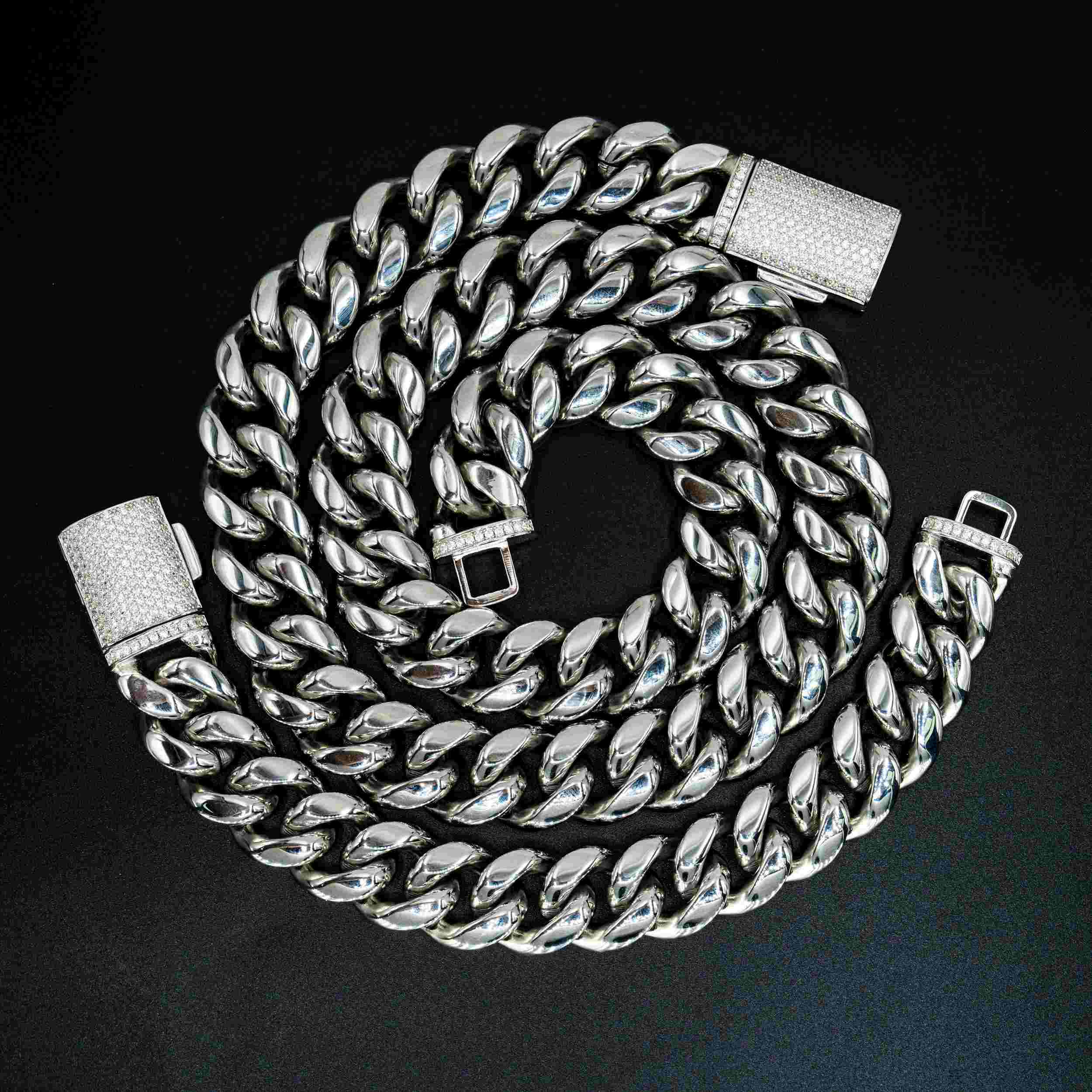 6MM 8MM 10MM 12MM 14MM Stainless Steel Silver Button End Cuban Chain Bracelet