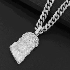 GL Silver Full Moissanite Teardrop Diamond Crown Jesus Pendant