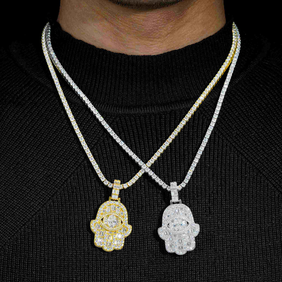 GL Iced Out Hand of Fatima Silver Moissanite Pendant
