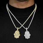 GL Iced Out Hand of Fatima Silver Moissanite Pendant