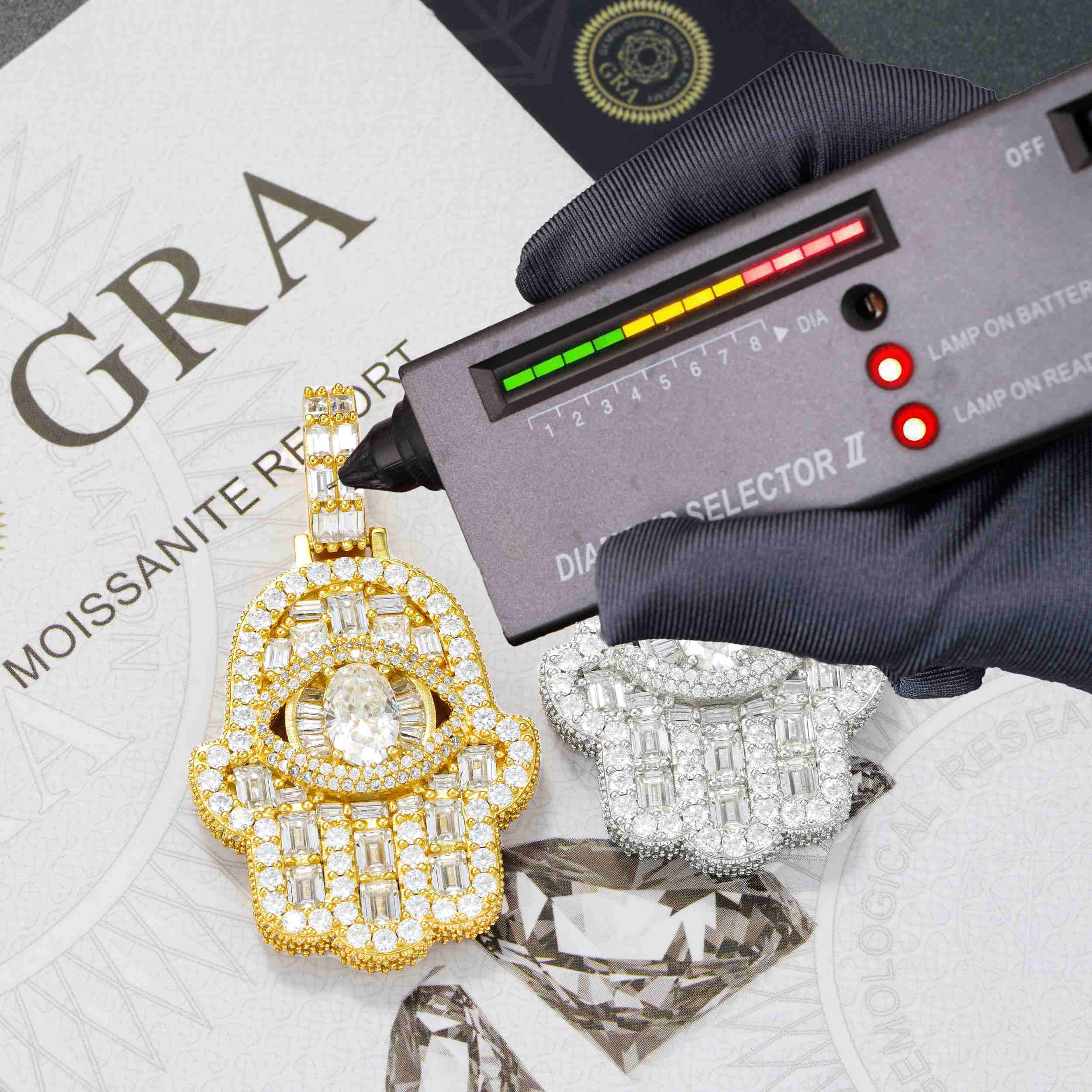 GL Iced Out Hand of Fatima Silver Moissanite Pendant